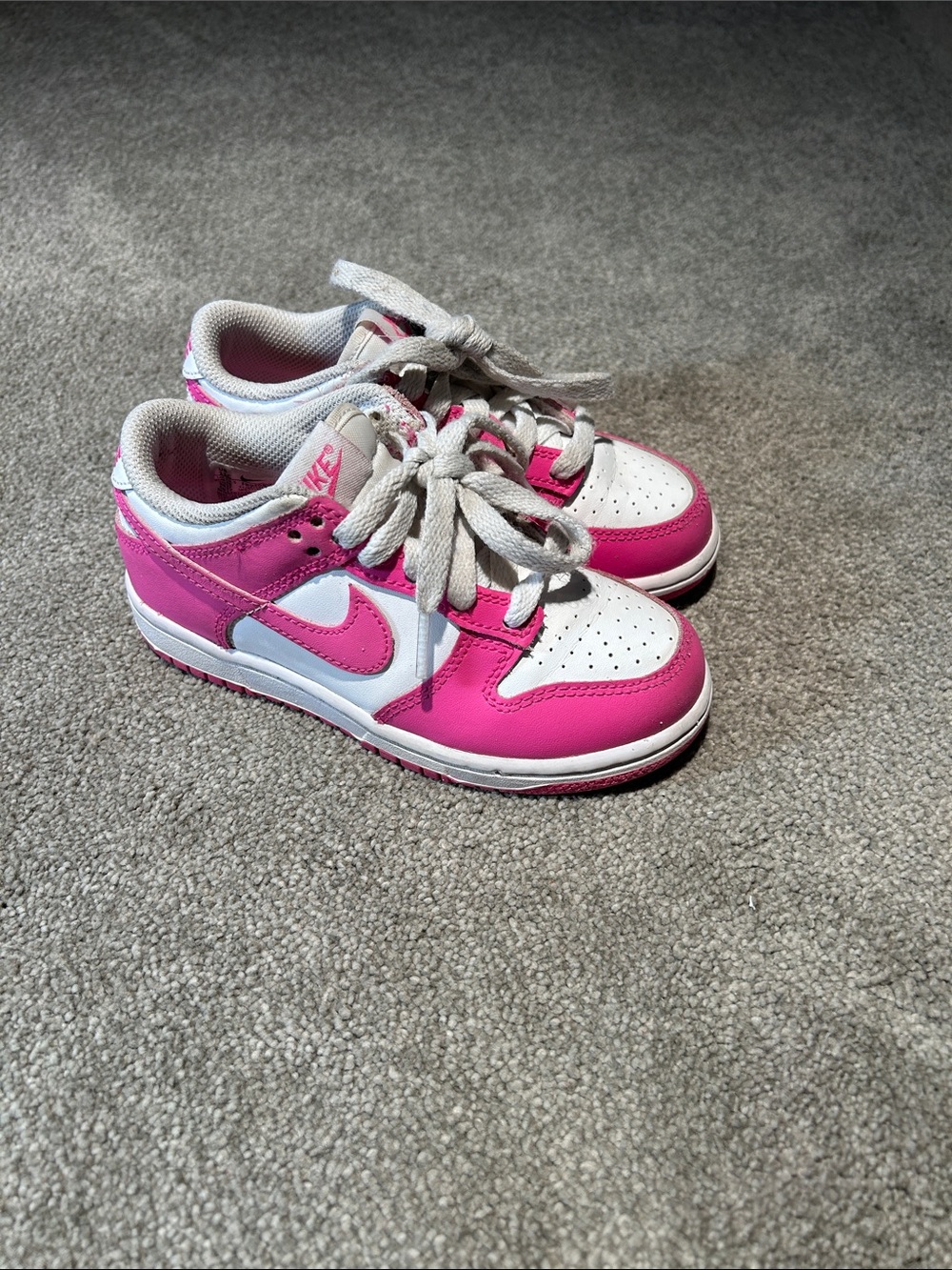 Nike Kids Pink and White Low-Top Sneakers with Swoosh